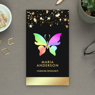Cartão De Visita Chic Elegante Confete Preto Dourado Arco-íris Borb