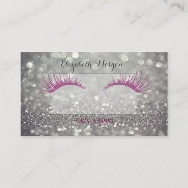 Cartão De Visita Chic Elegante, Glittery, Bokeh, Faux Lashes (Frente)