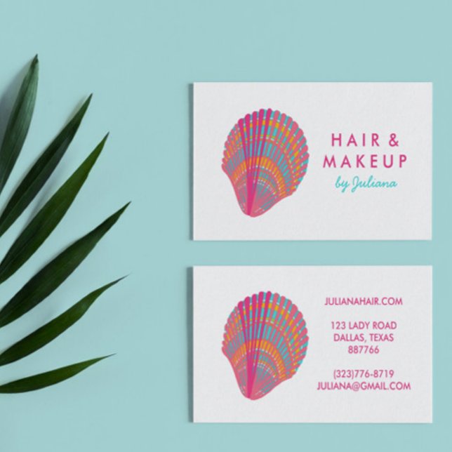 Cartão De Visita Chic Elegante Pink e BLue da praia de Seashell (Criador carregado)