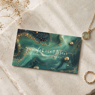 Cartão De Visita Chic Emerald Green Malachite Dourada Glitter Jewel