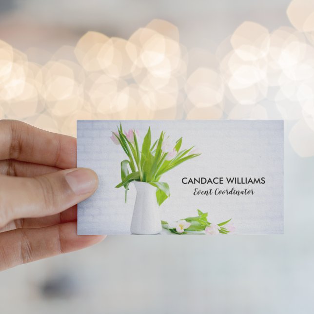Cartão De Visita Chic Event Coordinator Party Planning Flower White (Criador carregado)