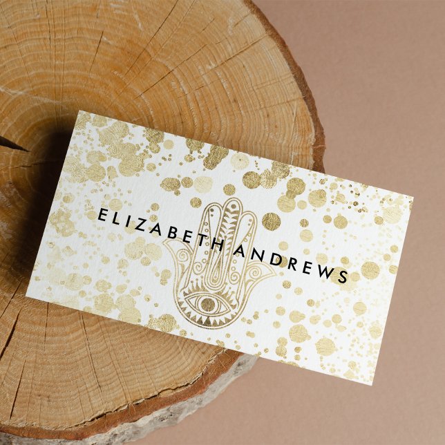 Cartão De Visita Chic faux gold confetti hamsa mão da Fatima (Chic faux gold confetti hamsa hand of Fatima )
