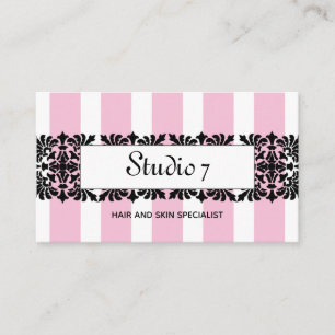 Cartão De Visita Chic Fleur de Lis & Listras em Rosa Suave