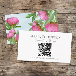 Cartão De Visita Chic Floral Pink Peony Professional Código QR
