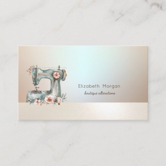 Cartão De Visita Chic Floral Sewing Machine Business Card (Frente)