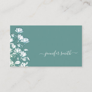 Cartão De Visita Chic Floral Simples De Flor Verde Cheia