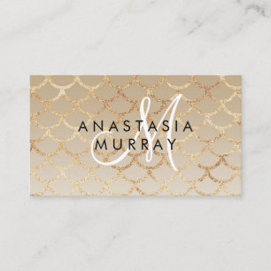 Cartão De Visita Chic Glam Cinza Dourado Mermaid Brilho Monograma N