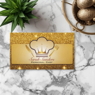 Cartão De Visita Chic glam Pessoal Chef Catando Dourada Largura