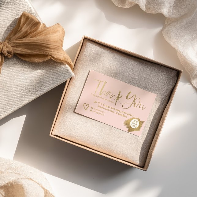 Cartão De Visita Chic gold brush blush pink chic order thank you (Chic gold brush blush pink chic order thank you business card)