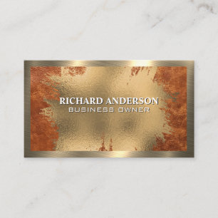 Cartão De Visita Chic Gold Foil   Couro castanho   Metálico Dourad