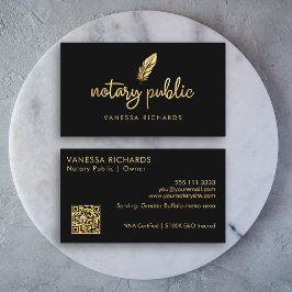 Cartão De Visita Chic Gold Pena Notarial Nome Moderno Script QR