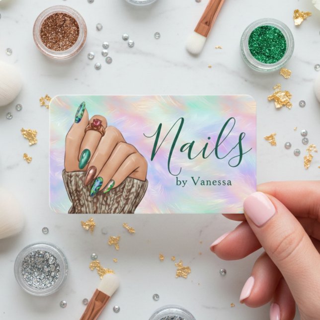 Cartão De Visita Chic Iridescent Opal Manicurist Artist Nail Studio (Criador carregado)