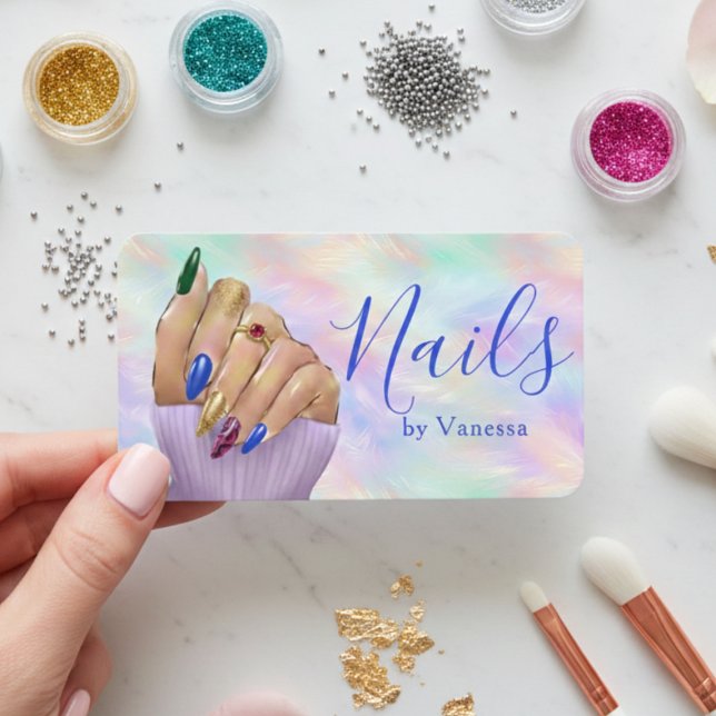 Cartão De Visita Chic Iridescent Opal Manicurist Nail Artist Studio (Criador carregado)
