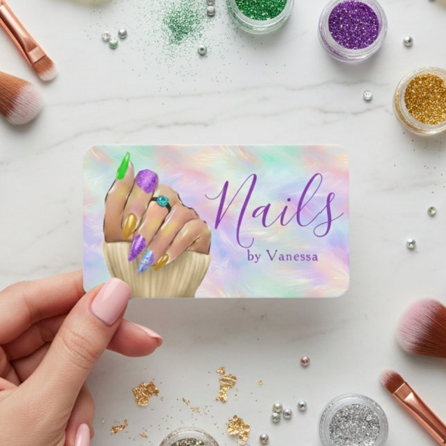 Cartão De Visita Chic Iridescent Opal Nail Studio Manicurist Artist (Criador carregado)