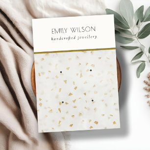 Cartão De Visita Chic Ivory Dourado Terrazzo Marble Texture 2 Earra