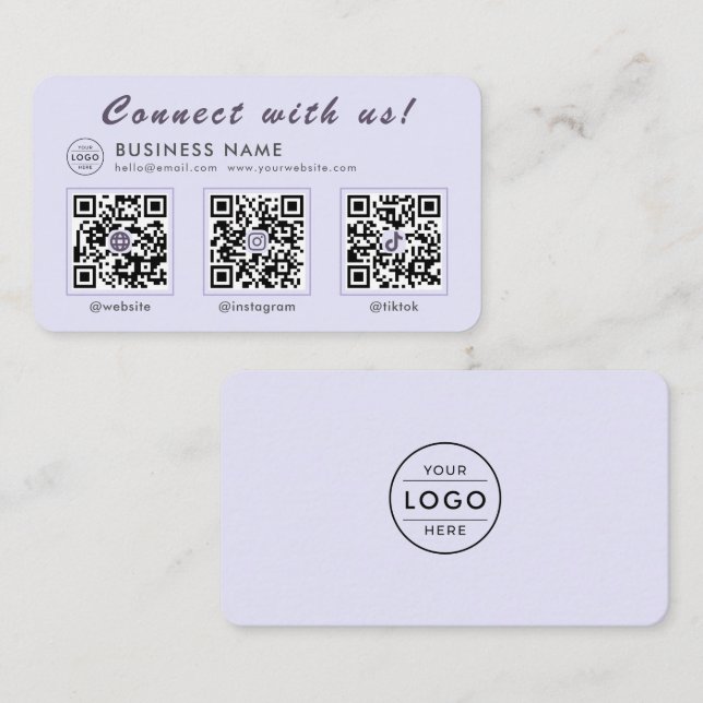Cartão De Visita Chic Lavender 3 QR Code Multi Social (Frente/Verso)