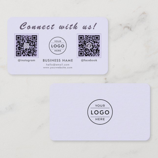 Cartão De Visita Chic Lavender Código QR Duplo Multi Social (Frente/Verso)
