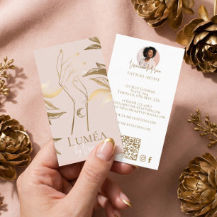 Cartão De Visita Chic Luxo Rosa Bege Dourado Estúdio de Tatuagem Ar