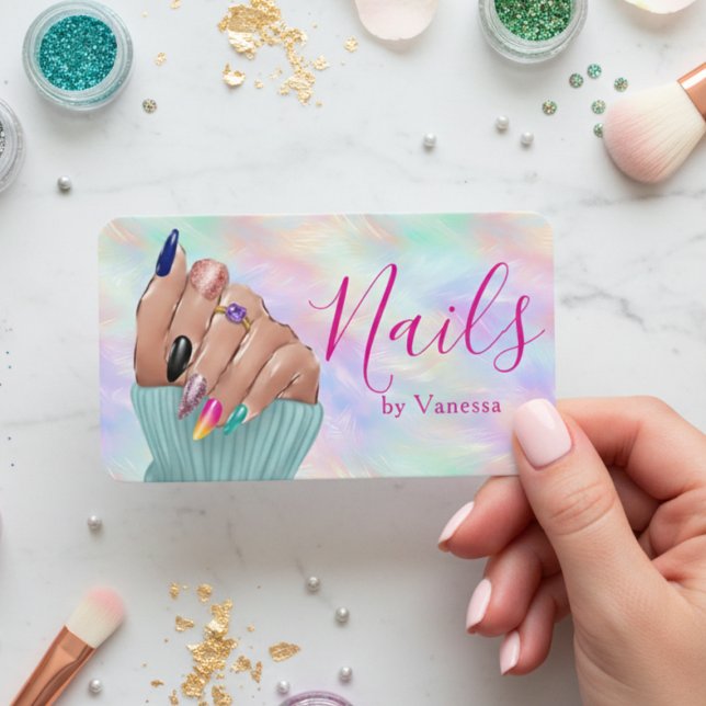 Cartão De Visita Chic Manicurist Artist Iridescent Opal Nail Salon (Criador carregado)