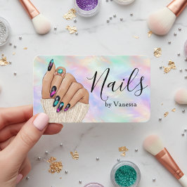Cartão De Visita Chic Manicurist Artist Nail Studio Iridescent Opal