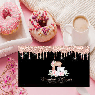 Cartão De Visita Chic Mixer Flowers Rosa Dourado Drives Bakery