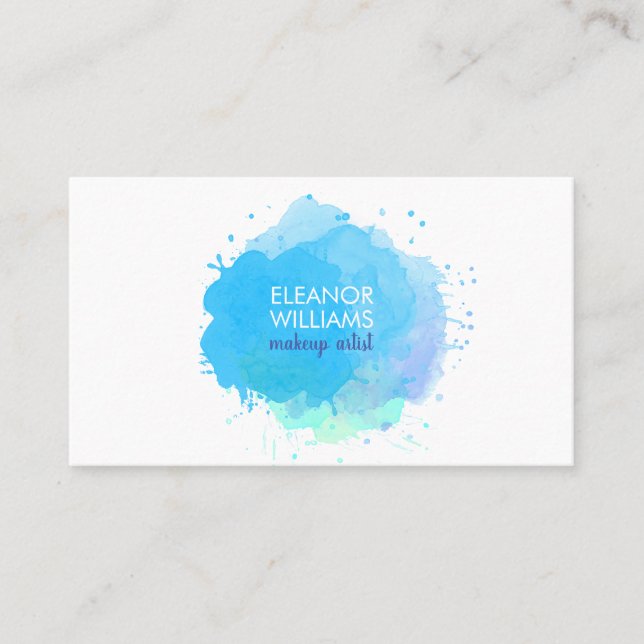 Cartão De Visita Chic Modern Blue e Watercolor Blot (Frente)