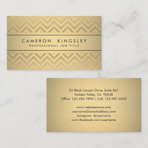 Cartão De Visita Chic Modern Chevron Black and Faux Gold Foil