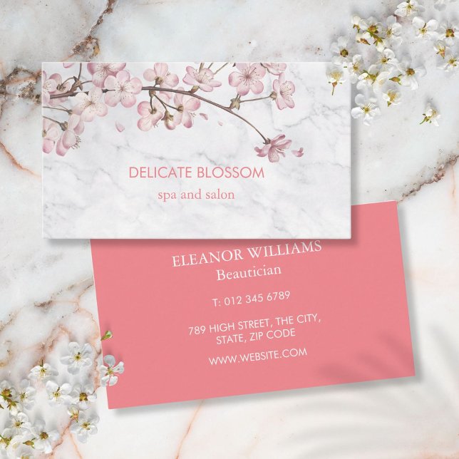 Cartão De Visita Chic Modern Delicar Blossom Marble (Chic Modern Delicate Blossom Marble Business Card)