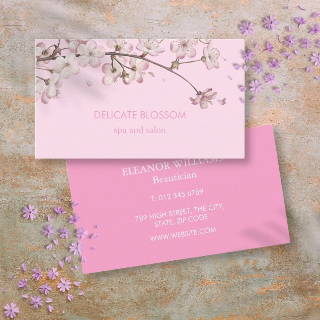 Cartão De Visita Chic Modern Delicar Flor Rosa (Chic Modern Delicate Blossom Pink Business Card)