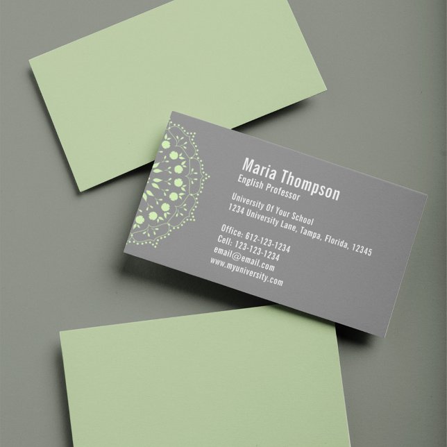 Cartão De Visita Chic Modern Professional Green and Grey  (Modern chic business card template.)