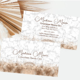 Cartão De Visita Chic Modern White e Brown Marble