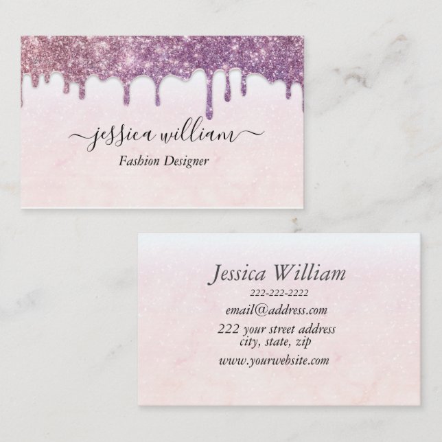 Cartão De Visita Chic Moderno de Agitação Cinzenta Rosa Esmagada El (Frente/Verso)