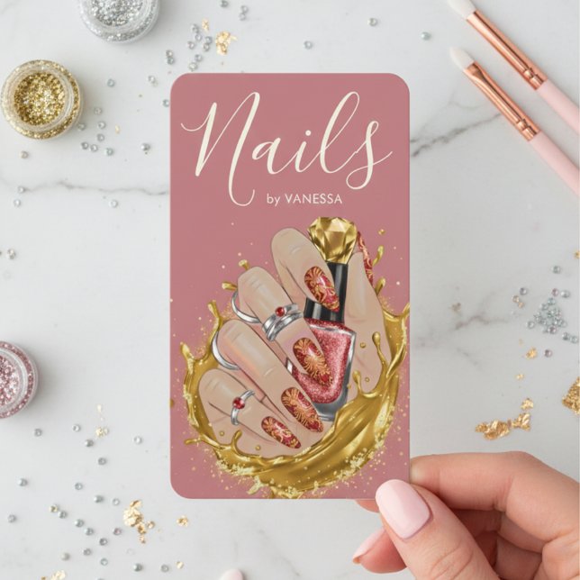 Cartão De Visita Chic Nail Art Studio Manicurist Artist Blush Pink (Criador carregado)