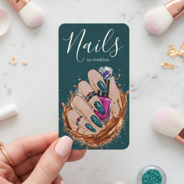 Cartão De Visita Chic Nail Art Studio Manicurist Artist Dark Green