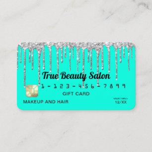 Cartão De Visita Chic Neon Aqua Silver Glitter Drives Gift Crédito