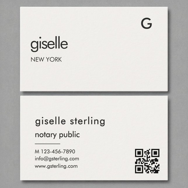 Cartão De Visita Chic Notary Public Luxury Código QR Monograma (Criador carregado)