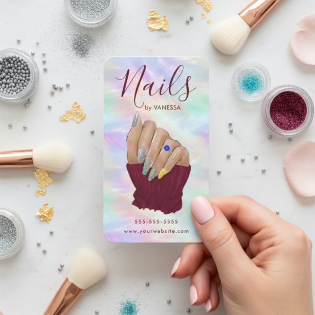 Cartão De Visita Chic Opal Manicurist Artist Nail Studio Modern (Criador carregado)