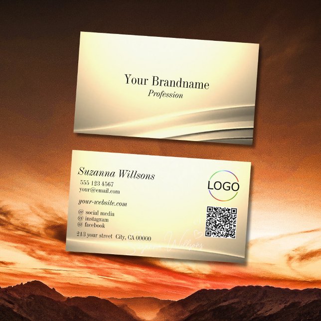 Cartão De Visita Chic Pastel Silk Cream Curvada Logotipo QR (Criador carregado)