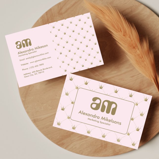 Cartão De Visita Chic Pink Crown Luxury (Criador carregado)