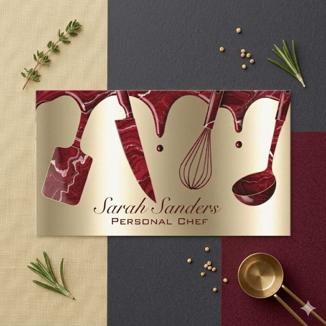 Cartão De Visita Chic Professional Personal Chef Catering Gold   (Criador carregado)