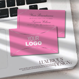 Cartão De Visita Chic Rosa Claro com Decoração Prateada e Logotipo