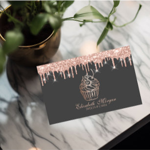Cartão De Visita Chic Sweets Cupcake Rose Gold Drips Padaria