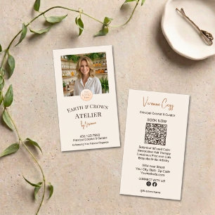 Cartão De Visita Chic Terra Creme Cabelo Atelier Foto Logo QR