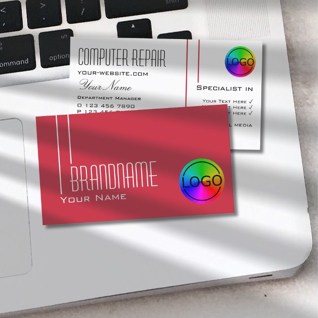 Cartão De Visita Chic Vermelho e Branco Persa com Profissional de L (Criador carregado)