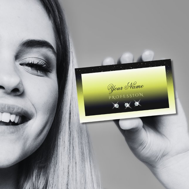 Cartão De Visita Chic Yellow Ombre Sparkle Diamantes Na moda (Criador carregado)