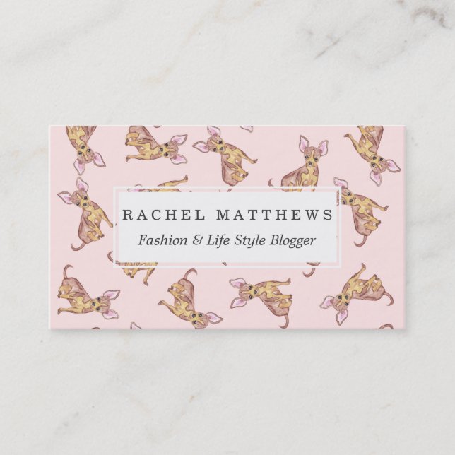 Cartão De Visita Chihuahua bonito Brown cor-de-rosa pintado (Frente)