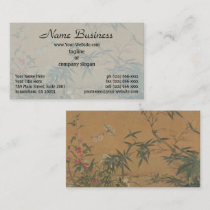 Cartão De Visita Chinoiserie Bambu Borboleta & Jardim Floral Vermel