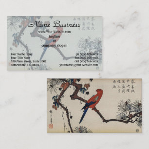 Cartão De Visita Chinoiserie Papagaio Vermelho & Zen Pinho Xilograv