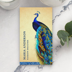 Cartão De Visita Chique Elegante Vintage Rústico Azul Pavão Indiano