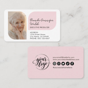 Cartão De Visita Chique Rosa Blush Moderno Foto E Logotipo Nas Rede